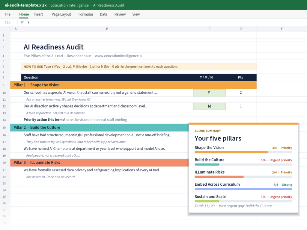 Preview of the AI Readiness Audit Excel template
