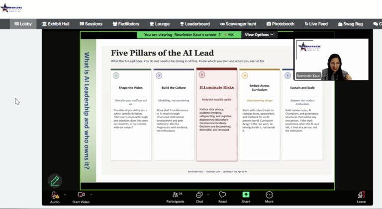 Rosvinder leading an AI-Ready Schools session on the Five Pillars of AI Leadership